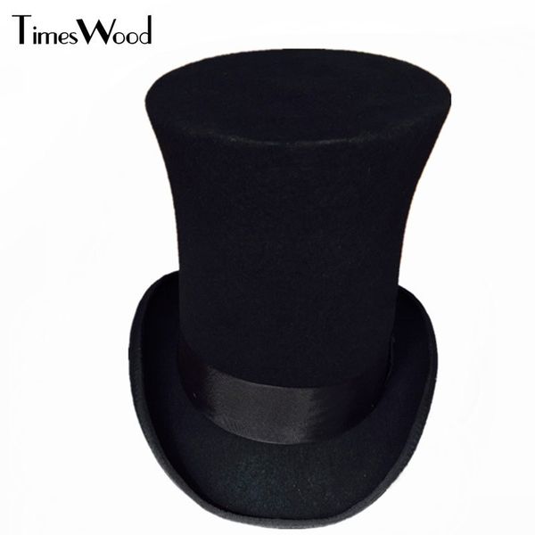 

25cm height steampunk hat wool fedoras mad hatter hat victorian male millinery traditional magic trick magician show caps y200110, Blue;gray