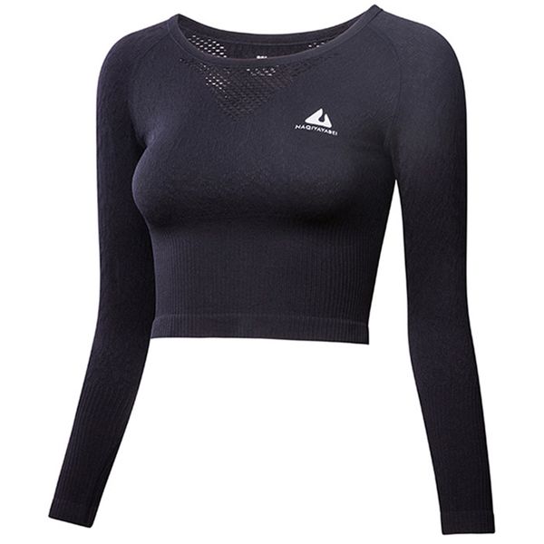 

binand crop round collar long sleeve sports shirt women breathable athleisure running workout training gym yoga pollover, White;red
