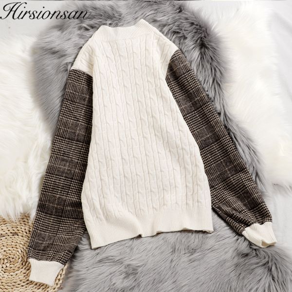 

hirsionsan sweater women autumn winter new 2019 vintage knitted warm splice korean pullover casual loose fashion femme clothes, White;black