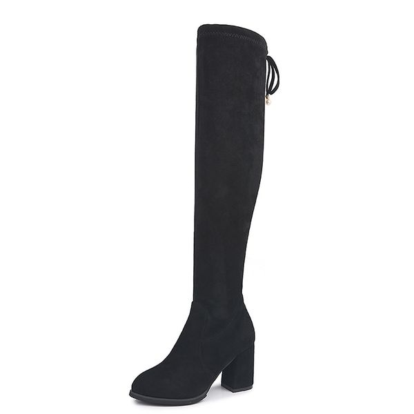

new coarse in autumn with with knight boots overknee down noodles sharp elastic force boots, Black