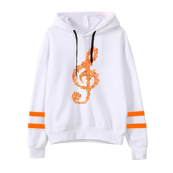 

womens hoodie sweatshirt musical notes mix color long sleeve hooded pullover blouse autumn spring casual tracksuit sudadera, Black