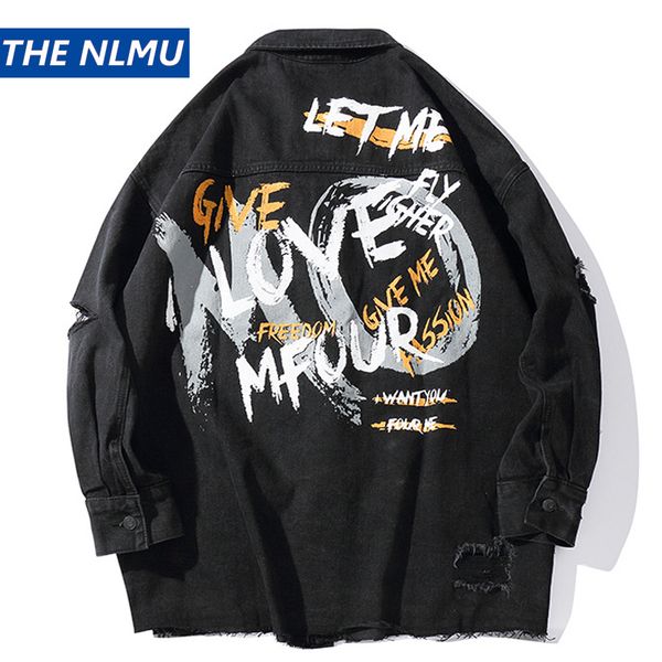 

vintage denim jacket men hole distressed jeans coat hip hop jacket streetwear 2019 fashion harajuku autumn for male hz226, Black;brown