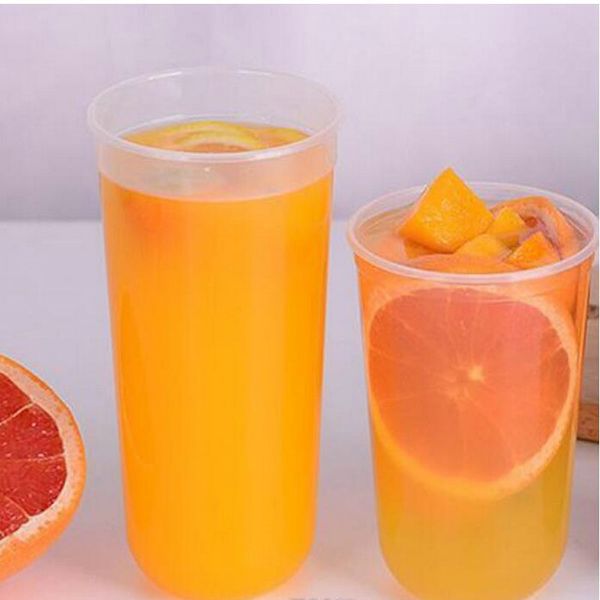 

custom printed cup clear disposable plastic pp u shape juice cup bubble milk tea cup with several type of lid for selection