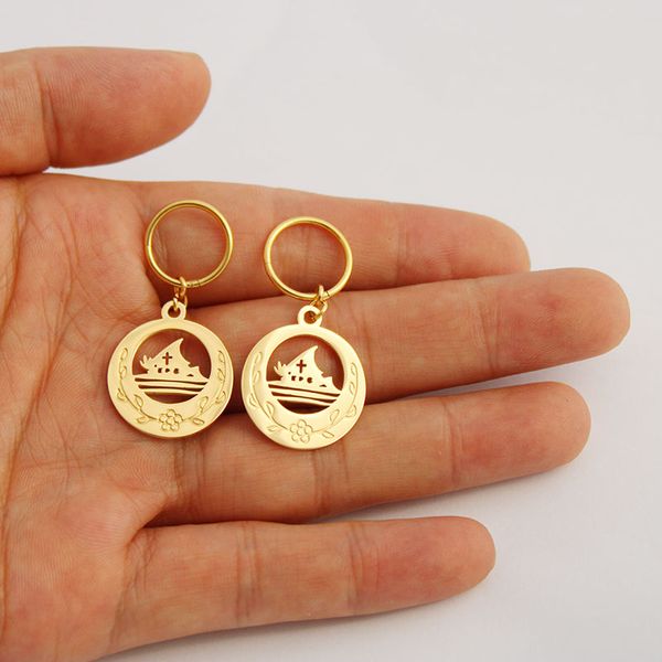 

kiribati cross earrings for women girls gold color stainless steel marshall jewelry gift, Golden;silver