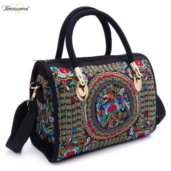 

women floral embroidered handbag canvas canvas shopping tote zipper ethnic boho bag drop shipping good quality