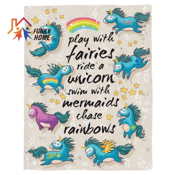 

funkyhome customized throw blanket cartoon unicorn printed fleece blanket for beds home textile blankets