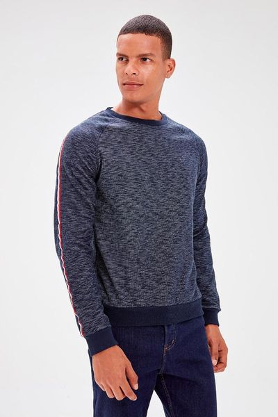 

trendyol navy blue men «s с длинным рукавом велоспорт воротник нашивки новый толстовка tmnaw20sw0088, Black