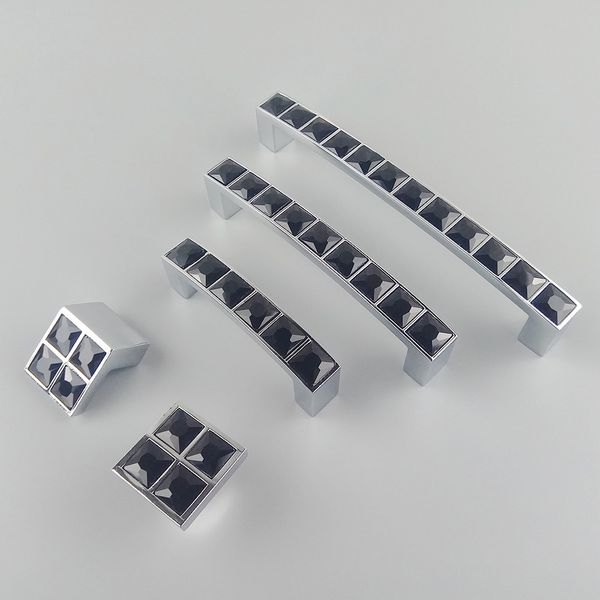 2019 Crystal Glass Series Diamond Black Furniture Handles Door