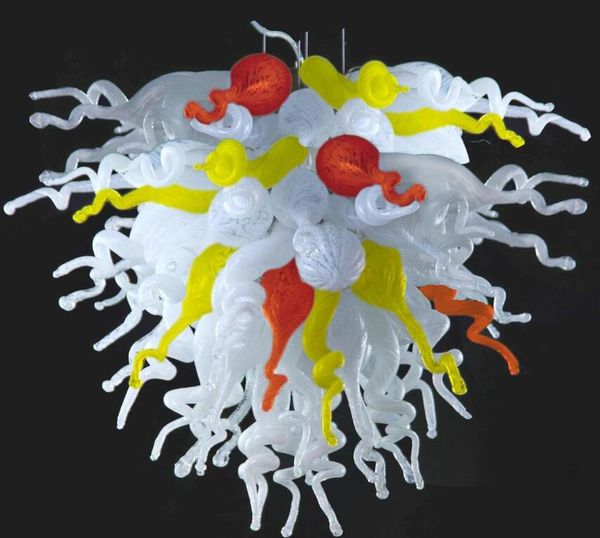 

new style white yellow orange color tiered led hand blown murano glass art chandelier lighting