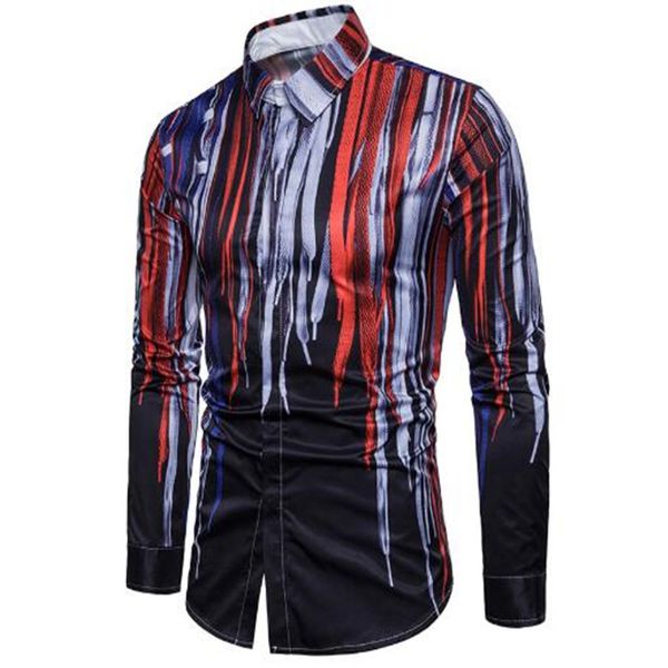 

a new style of casual men's splash-ink digital 3d print long sleeve lapel shirt, White;black
