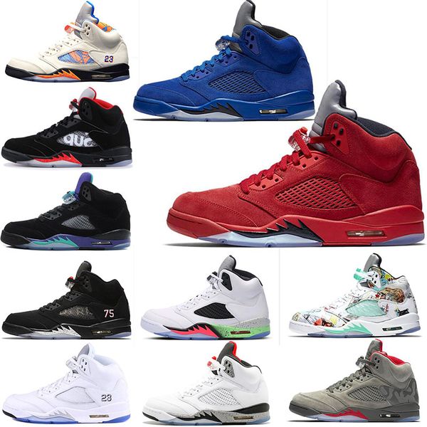 

5s red blue Suede OG1 V International Flight basketball shoes 5 1s White Cement Black camo grey Fire Red trainers Sport Sneakers 7-13