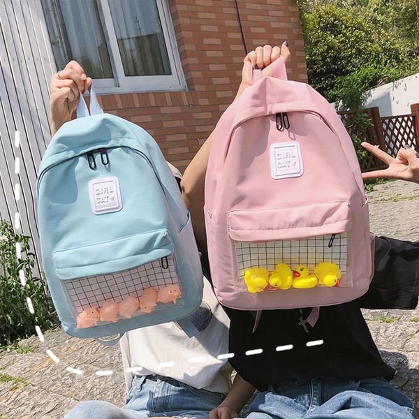 

cute little yellow duck ita schoolbags for girls bookbags women clear transparent backpacks large capacity women back packs 2019