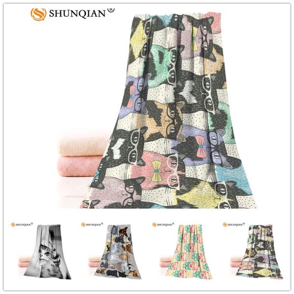 

custom cartoon cat 35x75cm face towels facecloth bamboo fiber washcloth quick drying sports towel