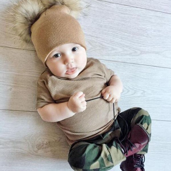 

new children toddler baby kids warm winter cotton knit beanie fur pom pom bobble hat cap winter warm hat hot, Yellow