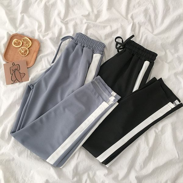 

гагарич высокая талия бедра боковые полосатые лоскутные прямые брюки женщины свободные cuasal карманный дизайн корейские панталоны весна нов, Black;white