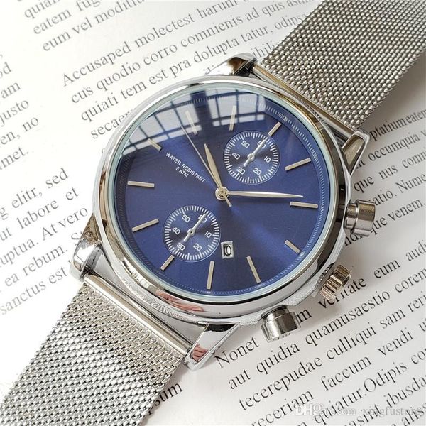 

high-quality men boss wristwatch 43mm steel mesh watches men's quartz waterproof watch mens designer watches luxury mens watches orolog, Slivery;brown