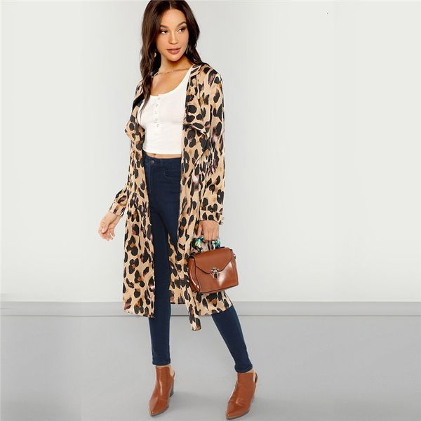 

дизайнер trench абрикос workwear элегантный open front шаль воротник leopard печати моды пальто streetwear highstreet женщин пальто верхняя, Tan;black