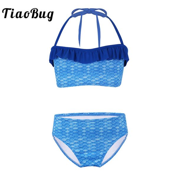 

tiaobug kids teens blue beachwear tankini mermaid scale printed swimsuit swimwear bathing suit girls swim shorts bikini set