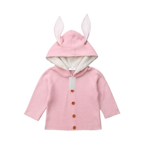 

toddler newborn baby girls boy knitted sweater hooded cardigan coat outerwear 0-24m, White