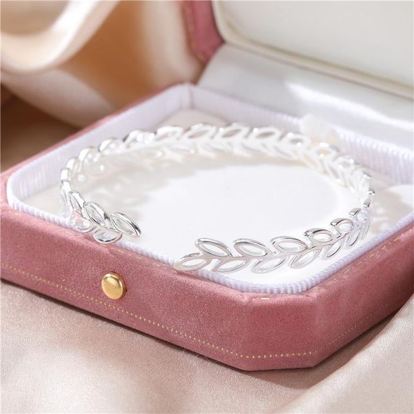 

small fresh all-in-one s925 sterling silver bracelet fashion simple hollow leaf branch opening bracelet women factory wholesale, Black