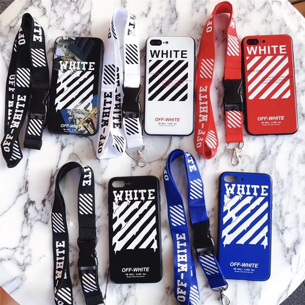 

new nice fashion for iphone xs max x xr 7 8 plus white off painting stripes cover doubt with lanyard off stripes iphone 6 6s plus11 pro capa