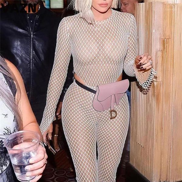 

vazn new product 2020 spring lady white long jumpsuit full sleeve o-neck zipper skinny jumpsuit hollow out new1, Black;white