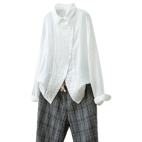 

blouses for women harajuku long sleeve plus size solid casual casual button women blouses shirts camisa feminina, White