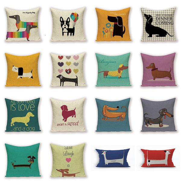 

dachshund dogs cushion cover kids gift 45x45cm linen animals puppy pillows covers sausage throw pillow cases custom pillowcase