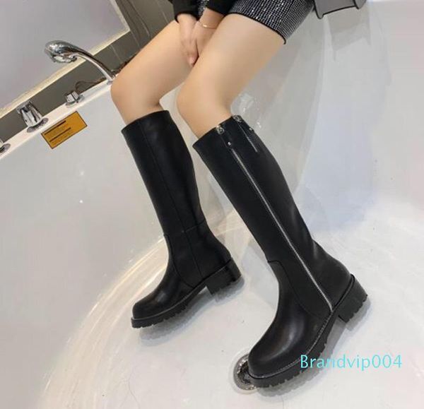 

r 2019 women knee boots blue brown leather thigh high fashion boot lady dress casual boot, Black