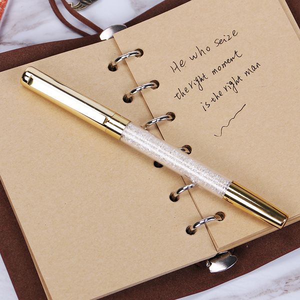 

10pcs rose gold pen bling diamond pens fine black ink crystal ballpoint pen ring wedding office metal roller ball pen gift