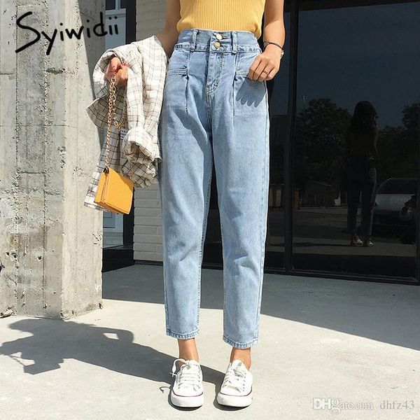 

5xl women jeans woman high waist mom jeans plus size boyfriend for women vintage loose full length demin pants 2020 spring, Blue