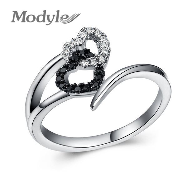 

wukalo 2019 циркон обручальные кольца для женщин серебро-цвет шику черно-белое сердце любовь обручальное кольцо женские украшения, Slivery;golden
