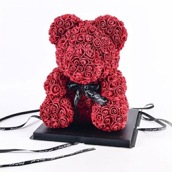 

40cm valentine rose bear heart flower gift for girlfriend birthday wedding artificial party home decor wine red pink