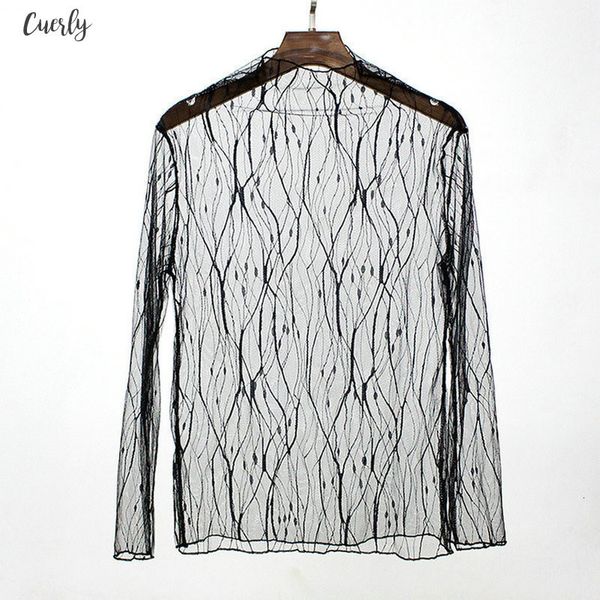 

2020 women summer hollow out mesh gauze voile tulle basic shirt vintage embroidery star snow polka dot elastic lace blouse, White