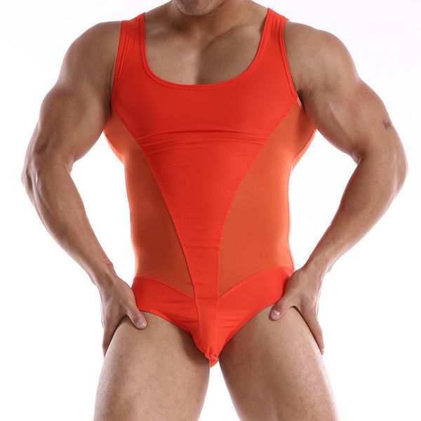 Casual Männer Nylon Body Elastizität Ein Stück Badeanzug Sexy Schlanken Körper Fitness Unterwäsche Bequeme Gaze Patchwork Unterhemd