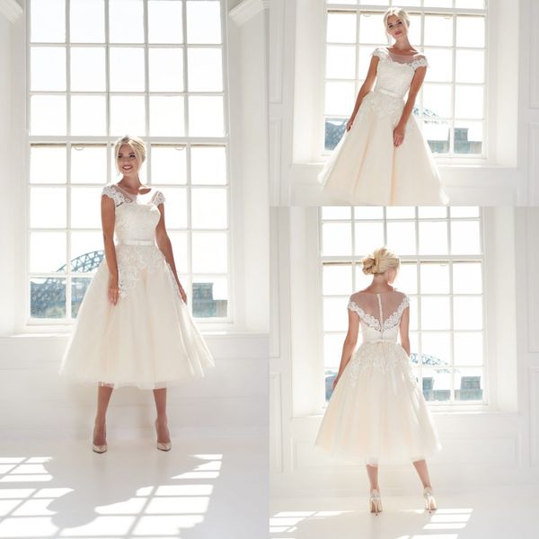 

simple ball gown house of mooshki wedding gowns jewel neck sleeveless tulle lace applique ruched wedding dresses tea length bridal gowns, White