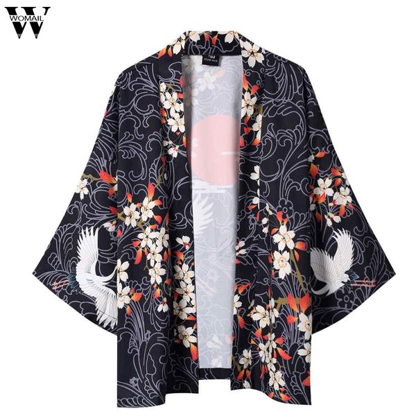 

womail japanese cardigan seven-quarter sleeve black trench kimono mens and womens cloak jacket blouse jl26 rebeca de los hombres, Tan;black