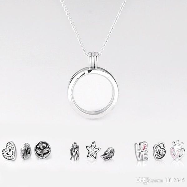 

floating locket large sapphire crystal glass sterling-silver-jewelry woman new charm wholesale jewelry necklace summer new chain jewelry