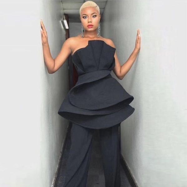 

2019 celebrity party jumpsuit women sleeveless strapless ruffles 2 two piece set runway full length women jumpsuit, Black;white