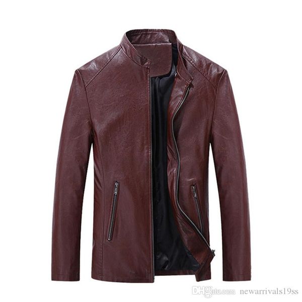 

роскошный pu mens способа куртки сплошной цвет zipper пальто mens зимы конструктора стенд воротник кожа верхняя одежда, Black