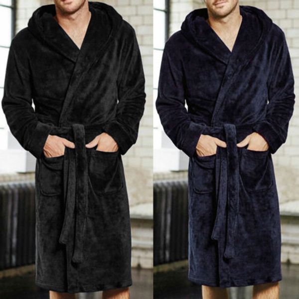 

hirigin men's winter warm robes thick lengthened plush shawl bathrobe kimono home clothes long sleeved robe coat peignoir homme, Black;brown