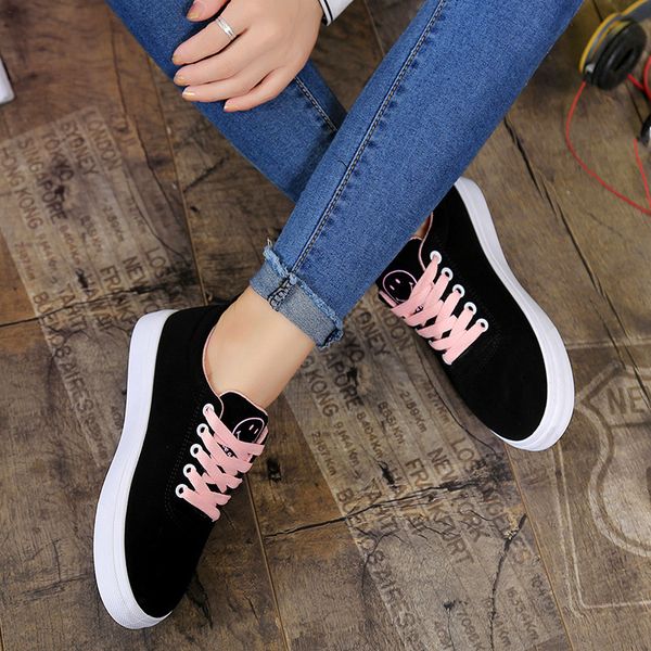 

new canvas women shoes plus size flats shoes woman lace-up winter autumn ladies shoes color matching women's fashion t200408, Black