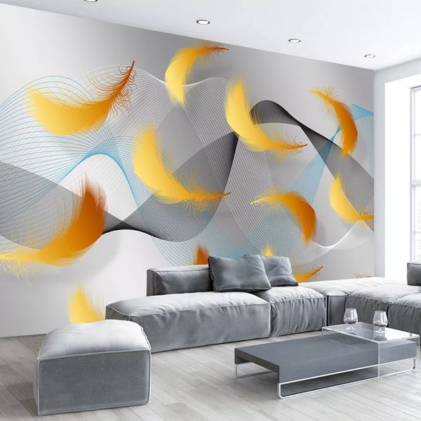 

drop shipping пользовательские фото mural обои nordic современные абстрактные линии перья фон обои papel de parede 3d