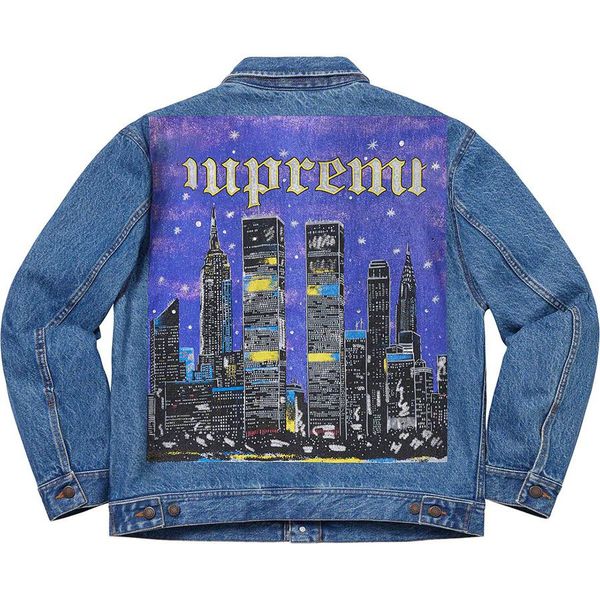 

19ss new york painted trucker jacket denim jacket highstreet fashion women and mens designer jacket, Black;brown