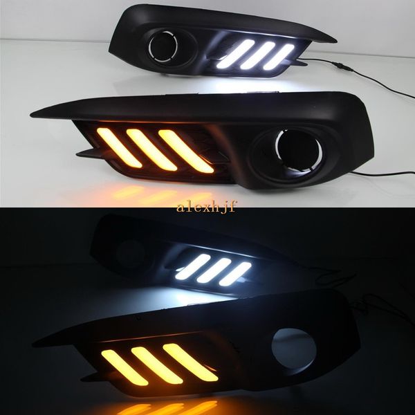

july king led light guide daytime running lights case for honda civic 10th 2016-2019, led front bumper drl with yellow turn signals light