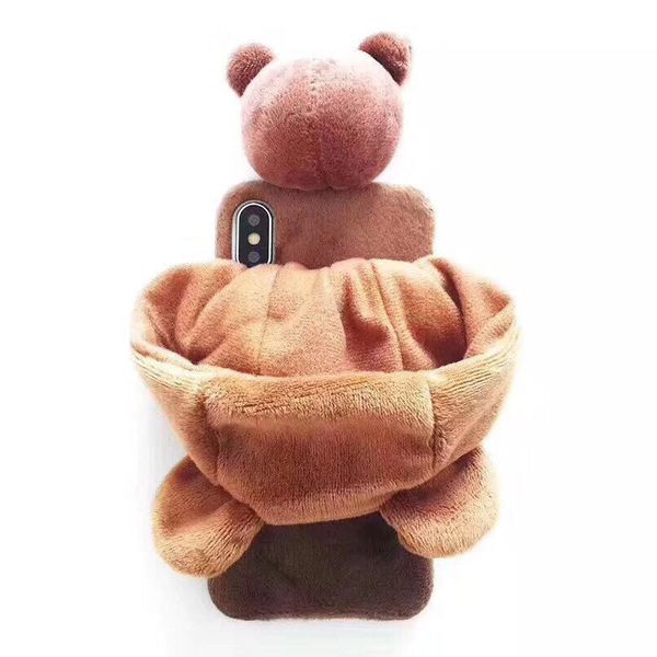 

plush iphone cases cartoon bear brown color cute phone cover for xsmax xr x xs 6 7 8 plus high quality