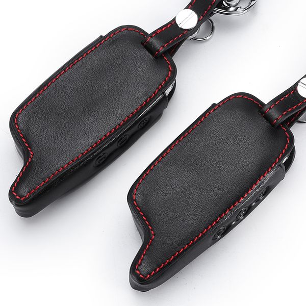 

a6 a9 lcd remote controller keychain leather cover for two way car alarm starline a6 a9 a8 key case holder