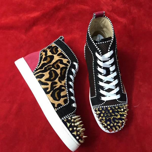 

2020 new fashion studded spikes red bottoms sneakers men women designer flat high-leather shoes party wedding casual shoes 35-47 c110, Black