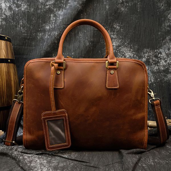 

luufan men briefcase genuine leather lapbag 15.6" pc computer bag cowhide male briefcase cow leather men work tote