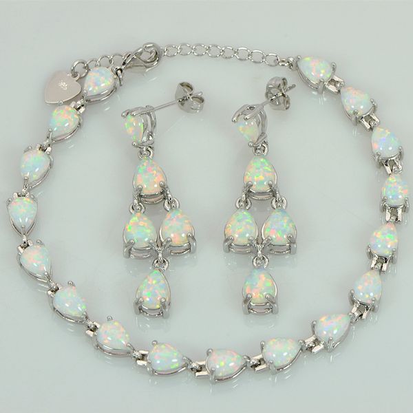 

белая капля воды в форме огненного опала стерлингового серебра 925 пробы браслет с серьгами для женщин jset17120702, Golden;silver